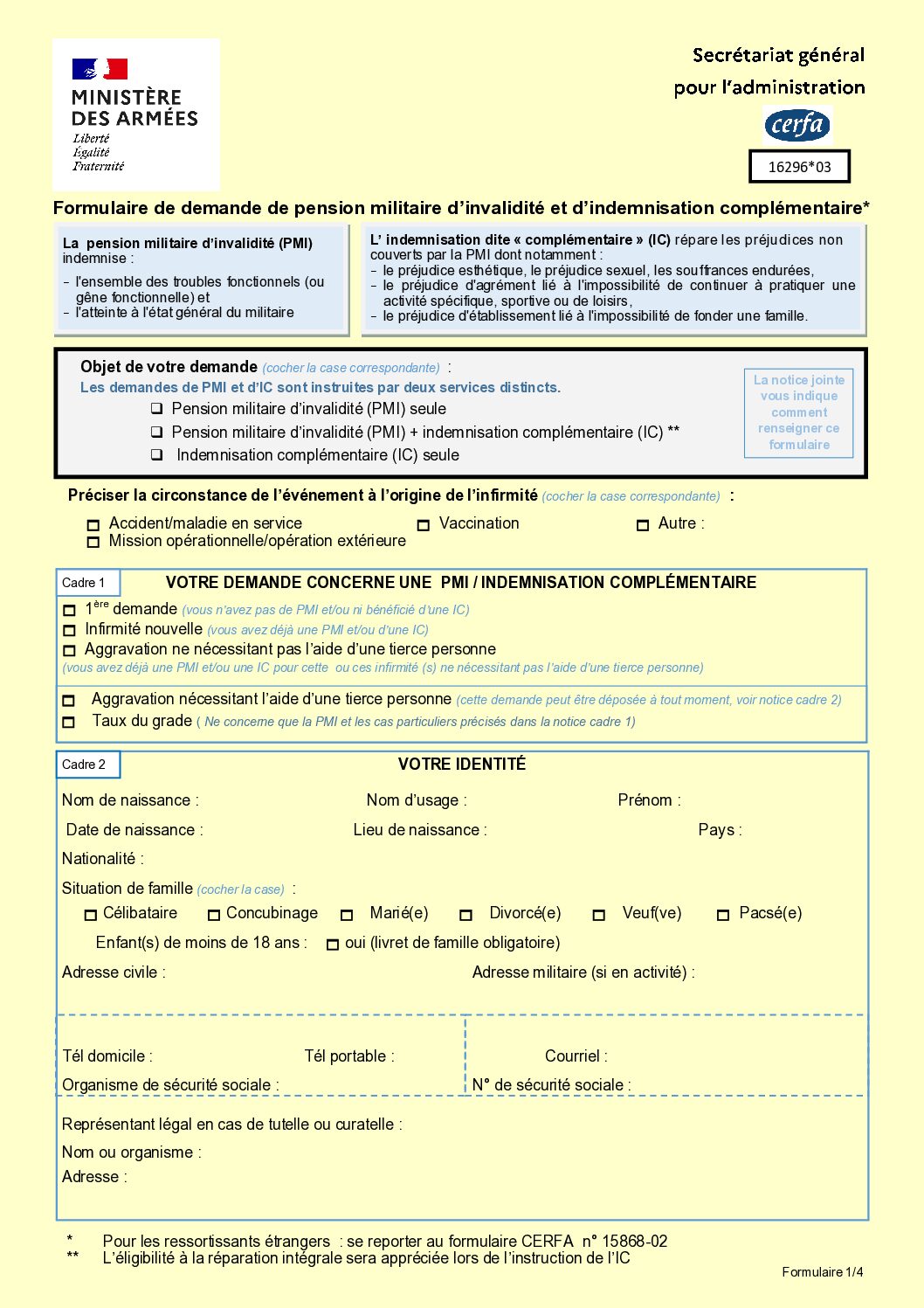 Cerfa 16296-03 Dossier PMI + IC